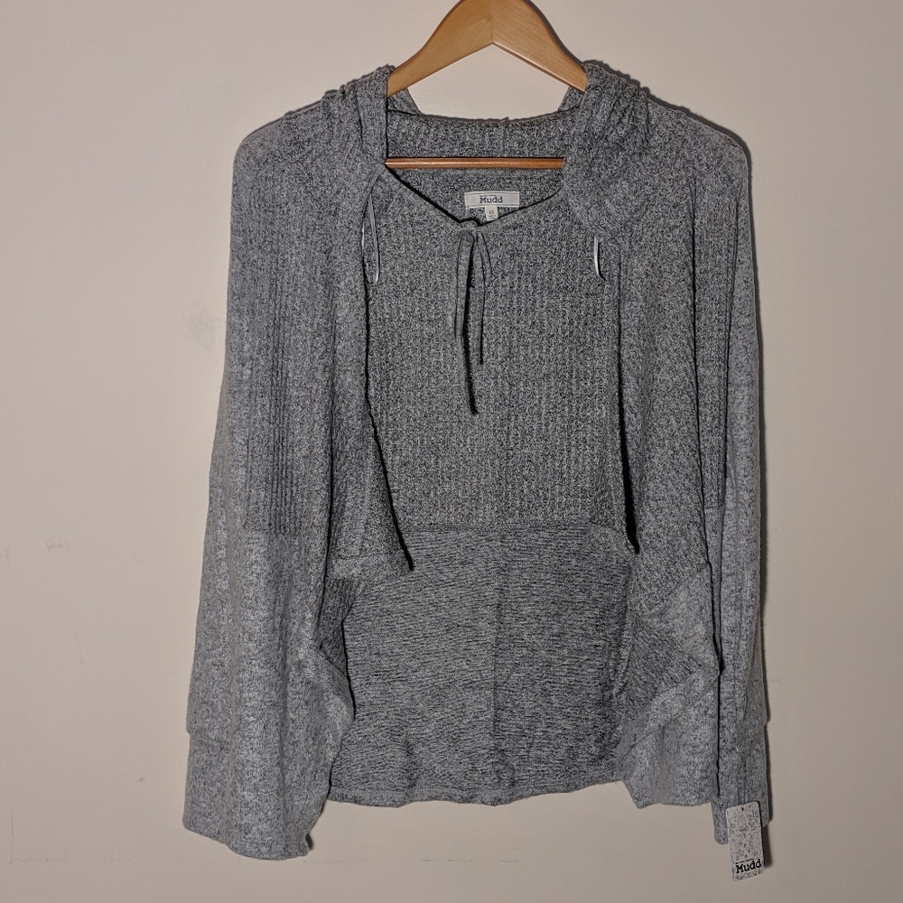 Mudd Hooded Waffle Cardigan - Gray XS